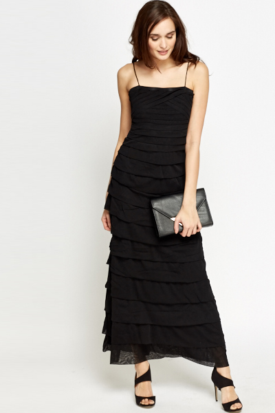 Black Layered Maxi Dress - Just