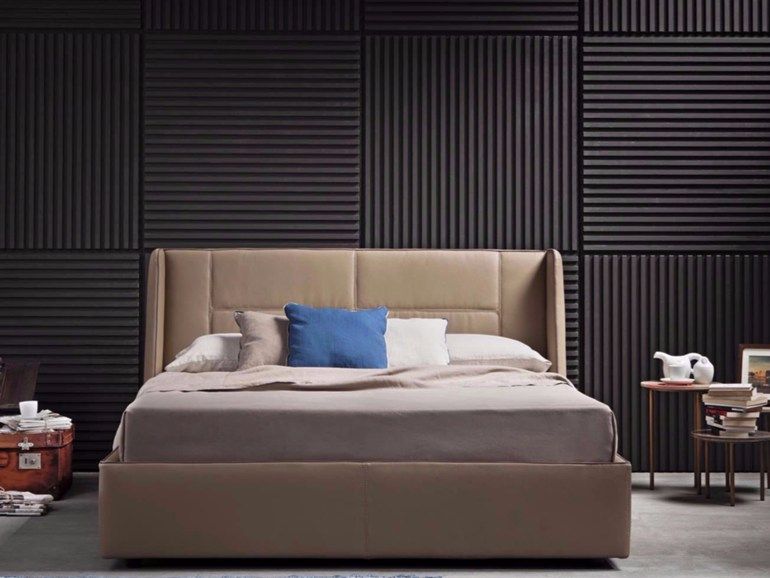 Imitation leather double bed with upholstered headboard MAYA by .