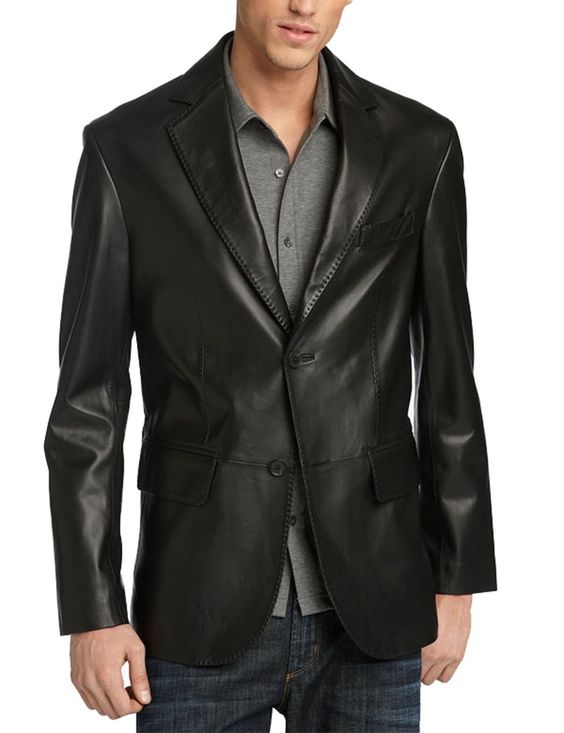 Mens Black Leather Blazer Jacket | Slim Fit Leather Blaz