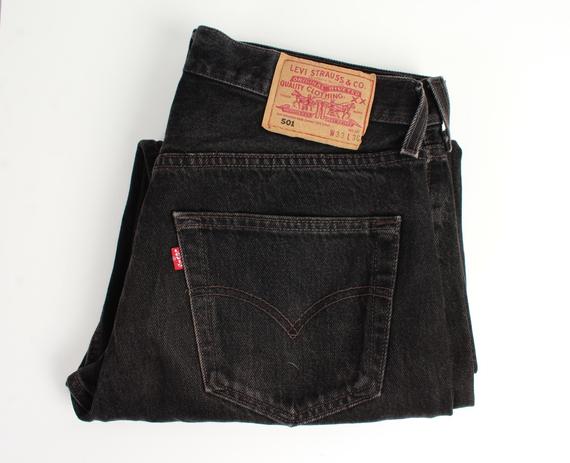 Vintage Levis Jeans / 90s LEVIS 501 Boot Cut Black Denim Jeans | Et