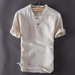 2020 Mens Pullover Linen Shirts Short Sleeve Summer Breathable .