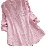 Amazon.com: ANBOO Cotton Linen Shirts for Women, Stand Collar Long .