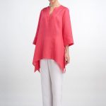 Women's Linen Tunics - Linen Picot Stitch Notch Neck Tunic | ANN G .