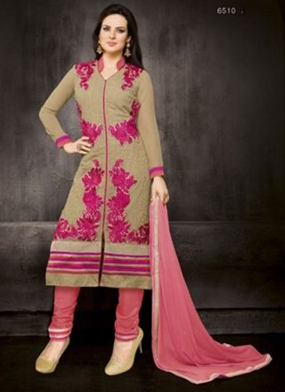 Light Green With Pink Fancy Designer Casual Wear Long Churidar .