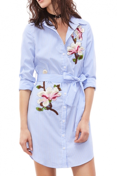 New Arrival Long Sleeve Lapel Collar Button Down Floral Printed .