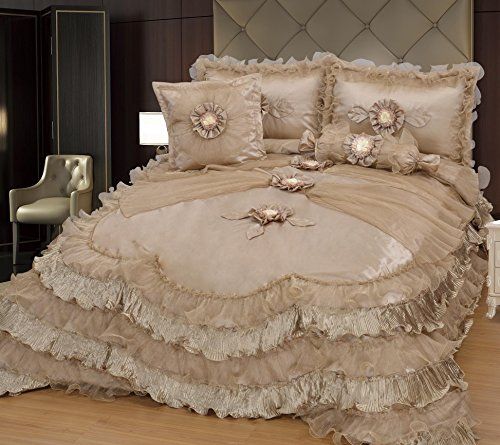 Brandream Champagne Lace Ruffle Comforter Set Luxury Noble Bed .
