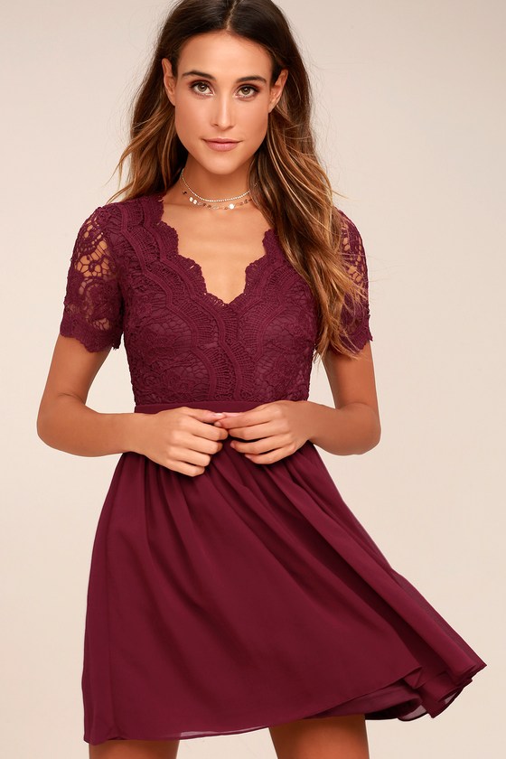 Lovely Burgundy Dress - Lace Dress - Lace Skater Dre