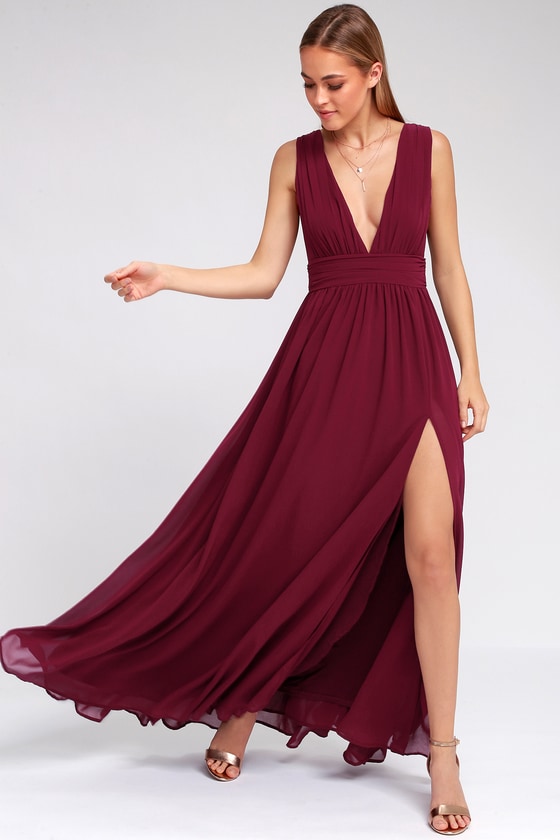 Burgundy Gown - Maxi Dress - Sleeveless Maxi Dre