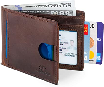 Travel Wallet RFID Blocking Bifold Slim Genuine Leather Thin .