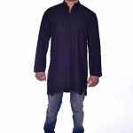 Men's Indian Kurta Loose Fit Black Solid Color Shirt Tunic 100 .