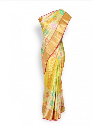 Wedding Wear Multi Colour With Gold Border Pure Kanchipuram Silk .