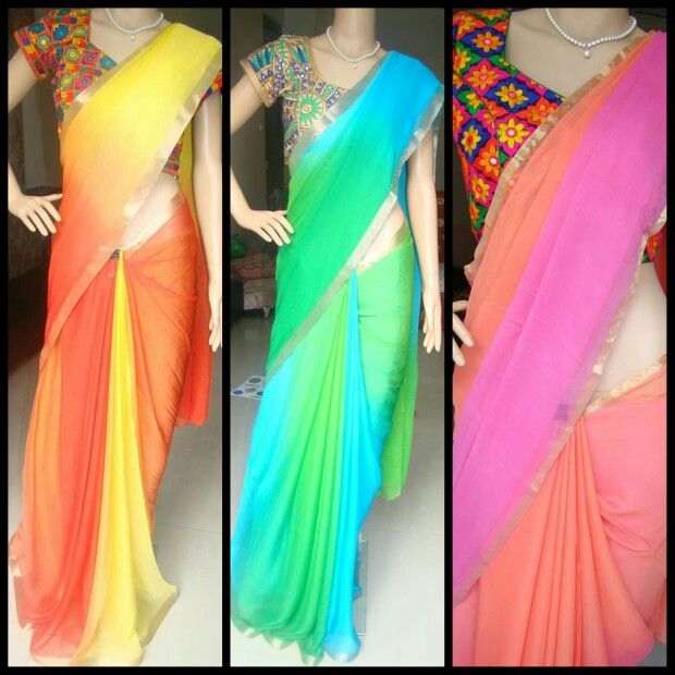 multicolour #chiffon #saree #kutch #blouse #zatwa | Elegant saree .