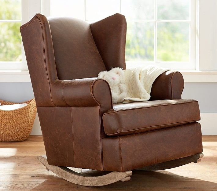 Wingback Leather Convertible Rocker & Ottoman | Nursery chair .
