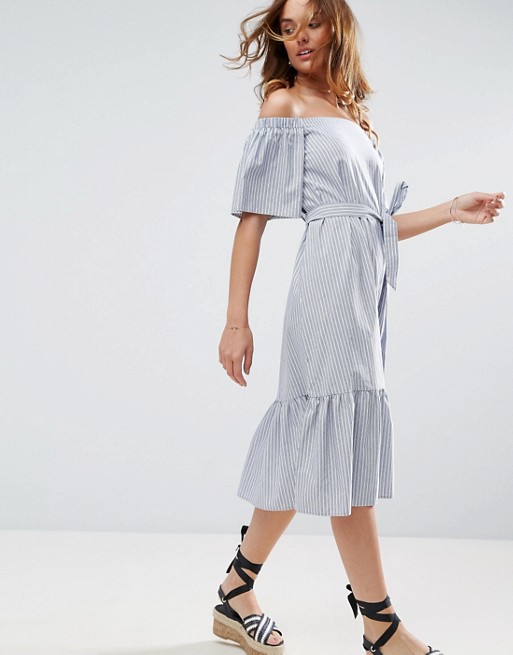 ASOS Off Shoulder Cotton Midi Dress in Stripe | AS