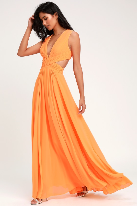 Vivid Imagination Bright Orange Cutout Maxi Dress | Bright orange .