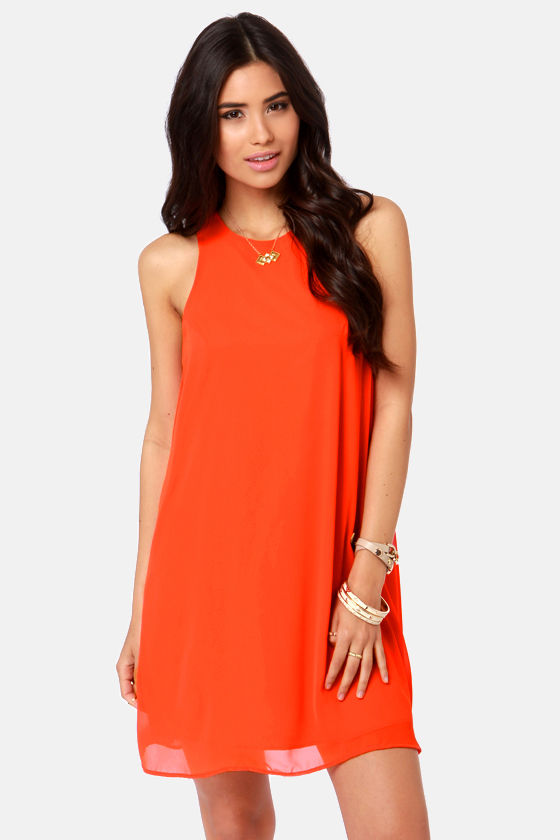 Cute Orange Dress - Chiffon Dress - Shift Dress - $37.