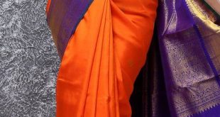 Orange and Purple Pure Kanchipuram Handloom Silk Saree | Blue silk .