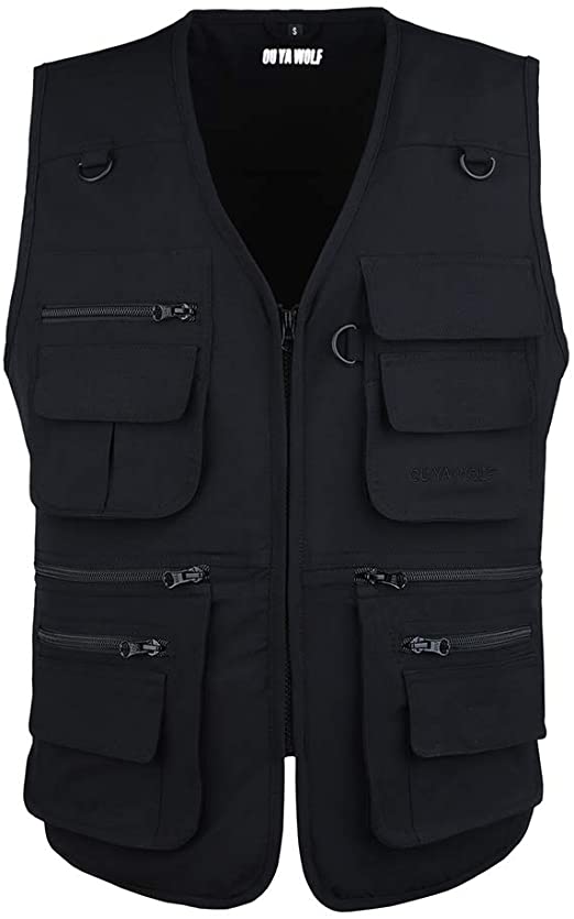 OU YA WOLF Men's Outdoor Vests Multi-Pockets Work Lightweight .