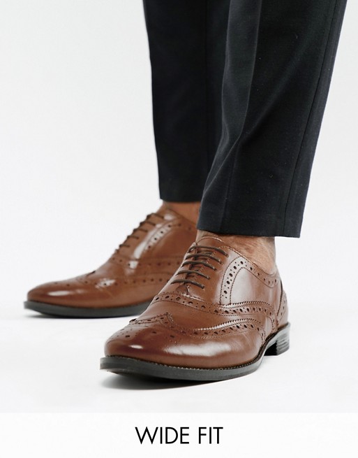 ASOS DESIGN Wide Fit oxford brogue shoes in tan leather | AS