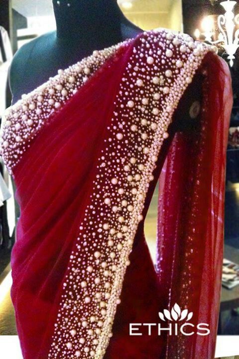maroon Red saree with a pearl border | Indian fashion | Pinterest .