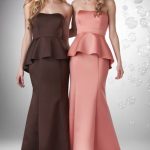 Picture Of Brown and pink strapless peplum maxi dress