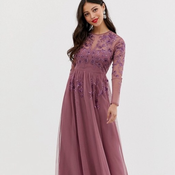 ASOS Petite Dresses | Petite Long Sleeve Maxi Dress In Embroidered .