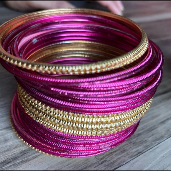 Jewelry | Golden Pink Bangles | Poshma