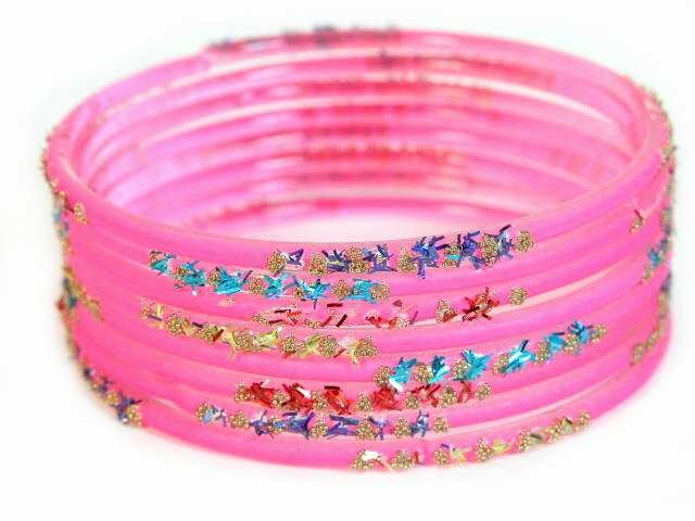 Hot Pink Indian glass bangles 2.