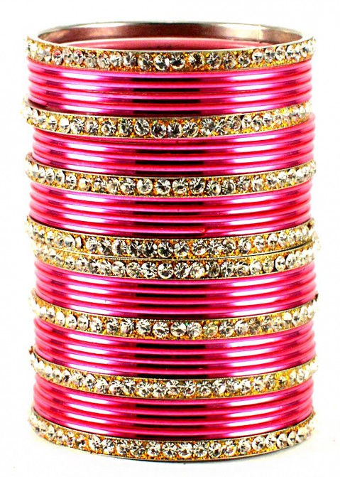 Stone Studded Pink and Golden Bangle Set Jewelry 101BG