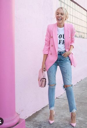 Outfit with tumblr outfits with pink blazers | Chicisi