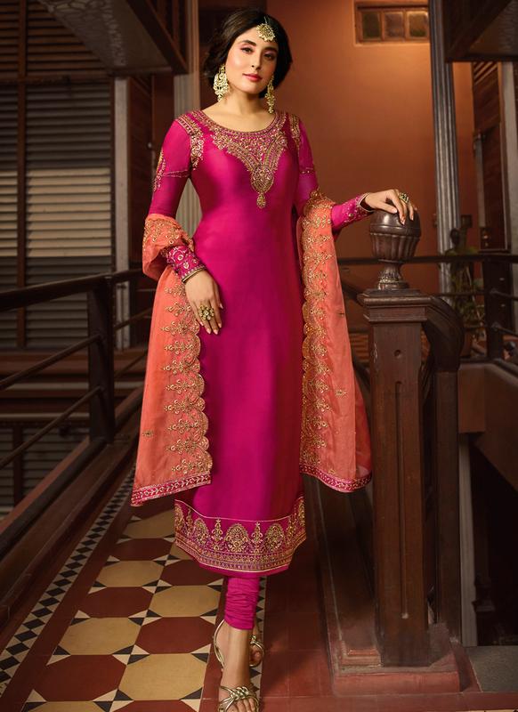 Pink Satin Salwar Suit | Pink Satin Pakistani Salwar Kameez .