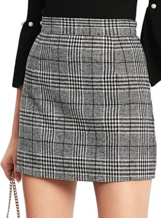 Floerns Women's Plaid High Waist Bodycon Mini Skirt at Amazon .