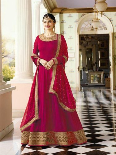 Plain Anarkali Salwar Suit - Plain Pink Anarkali Suit with Heavy .