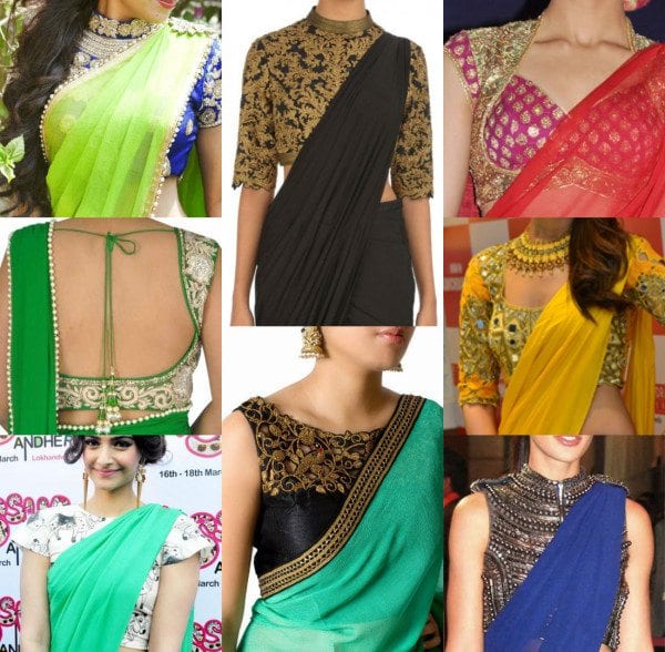 12 Awesome Plain Saree with Designer Blouse Ide