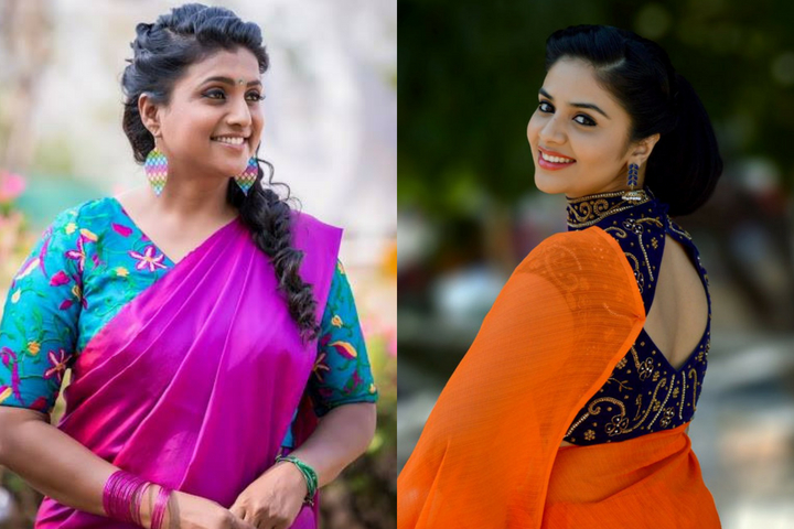 Plain Sarees With Beautiful Contrast Designer Blouses - Try It On
