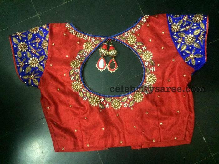 Red and Blue Zardosi Blouse - Saree Blouse Patter