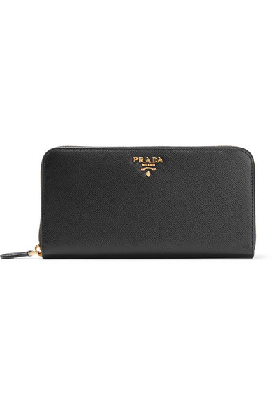 Prada Textured-leather continental wallet Black Women's [905090 .