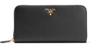 PRADA fashionable Textured-leather continental wallet | Black gold .