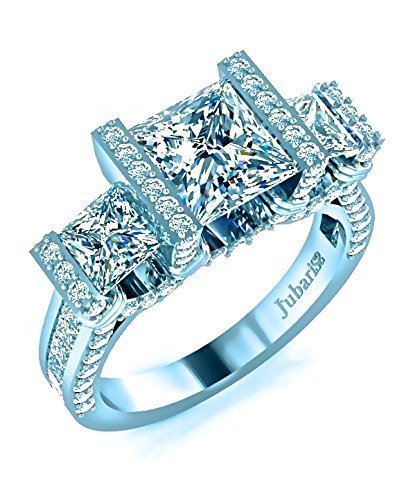 Amazon.com: 3 Stone Princess Cut Engagement Ring 2.52 Ctw. Diamond .