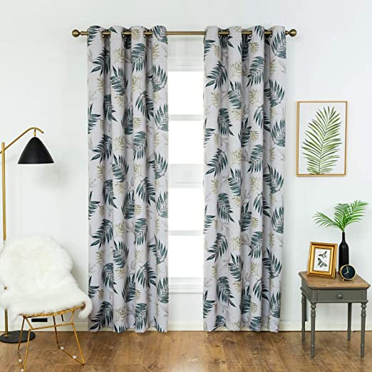 Amazon.com: Anjee Leaf Printed Blackout Curtains Drapes for Living .
