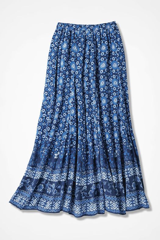 Blue Mosaic Print Skirt, Midnight Navy Multi | Printed skirts .