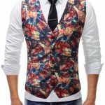 Men's Retro Floral Printed Single Breasted Buckle Back Wedding .