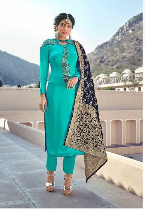 Maskeen Turquoise Colour Designer Punjabi Salwar Suits | Panjabi Sui