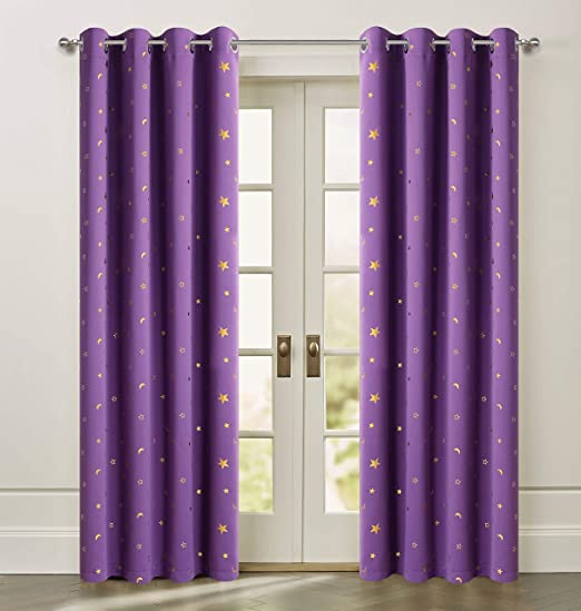 Amazon.com: Purple Blackout Stars Curtains Cute Twinkle Gold Star .