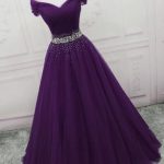 Charming Dark Purple Tulle Long Off the Shoulder Party Dress, Long .