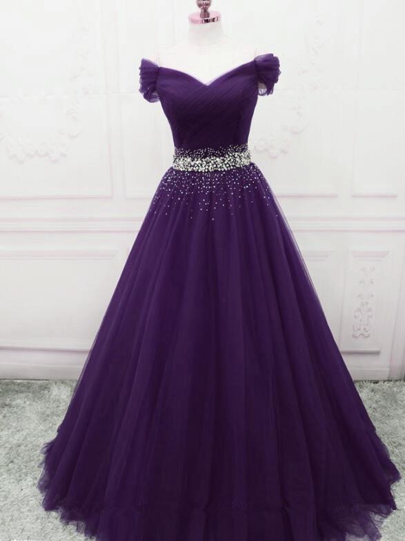 Dark Purple New Style Long Prom Dresses, Beautiful Junior Prom .