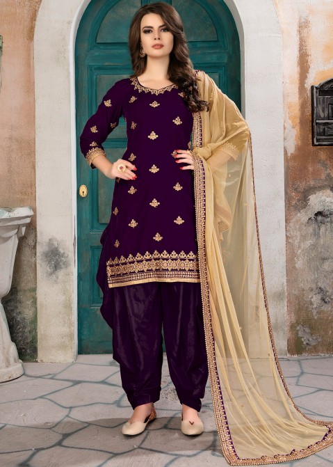 Purple Velvet Embroidered Salwar Suit Raksha Bandhan Collection .
