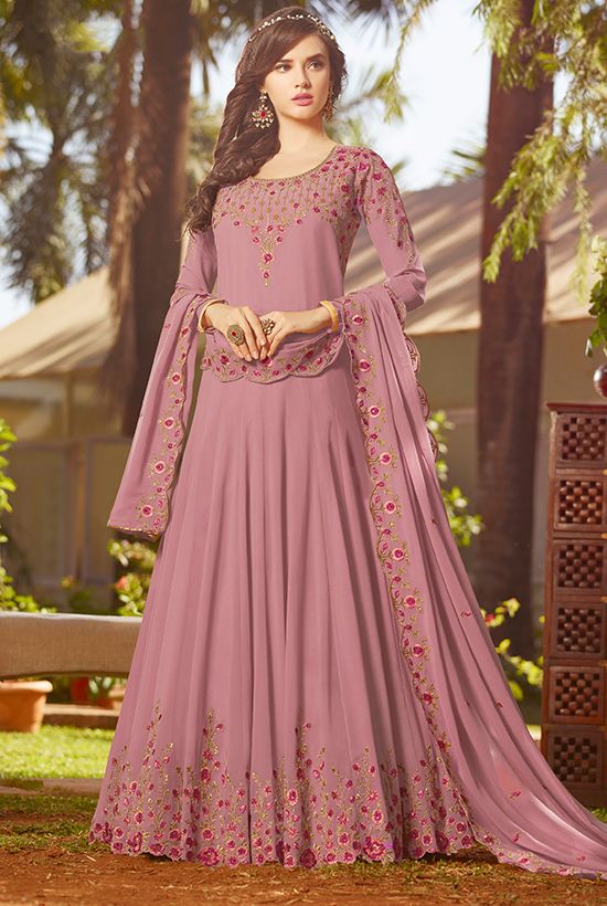 Buy Embroidered Indian Georgette Salwar Suit in Light Purp