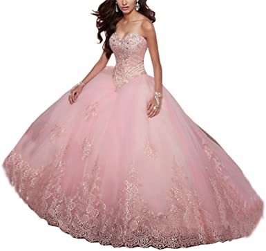 SweetBei Women's Lace Appliques Sweet 15 Ball Gowns Tulle .
