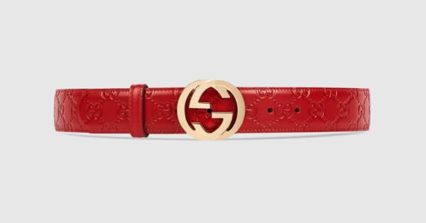 Red Gucci Signature leather belt | GUCCI®